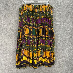 Class Skirt Women XL Green Geometric A-Line Midi Drawstring Mid Rise Cotton